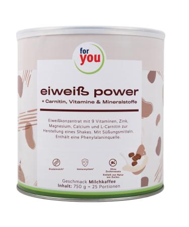 Power protein powder according to Dr.Strunz 750g |Good soluble multi-components protein: whey soybean milk chicken egg protein + L-carnitine vitamins minerals i chemical score 156 (milk coffee) - Buy Online on GoSupps.com