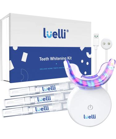 Luelli Teeth Whitening Kit with 32 LED Lights | Teeth Whitener for Sensitive Teeth, Enamel Safe, Professional Wireless Tooth Whitening Kit with Tray and (3)Whitening Gel Pen for Home, Travel