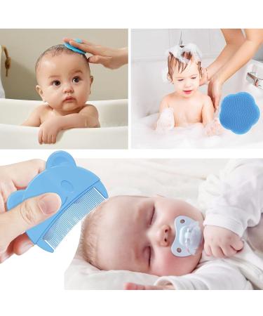 Soft Silicone Baby Bathing Brushes & Hair Comb Set - Gentle Care for Newborns | Blue Baby Bathroom Essentials - Buy Online on GoSupps.com