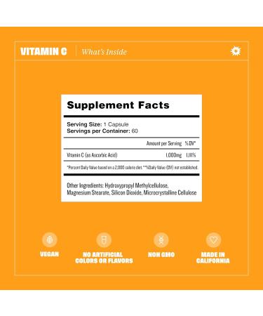 Health By Habit Vitamin C 1000mg Supplement - Antioxidant & Immune Support (60 Capsules) - Buy Online on GoSupps.com