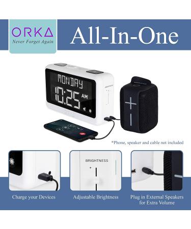 ORKA Talking Clock for Elderly Seniors | Medication Pill Reminder Recordable Alarm- Customize Multiple Alarms | Digital Day Clock 8 Display for Dementia & Impaired - Buy Online on GoSupps.com
