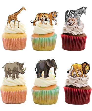 18pcs Safari Cupcake Toppers for Boys Girls Jungle Animal Safari Birthday Theme Paty Decorations Supplies Wild One Giraffe Tiger Lion Elephant Cake Decorations - Buy Online on GoSupps.com
