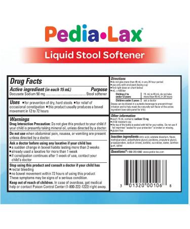 Pedia-Lax Liquid Stool Softener for Kids Ages 2-11 Berry Flavor 4 Fl Oz - Buy Online on GoSupps.com