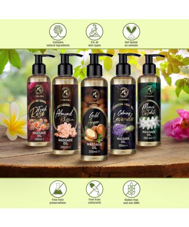 Golden Argan Massage Oil 200ml - Almond Grape Seed Peach & Jojoba Oils - Relaxation & Skin Care - Premium Cosmetic Oil - Buy Online on GoSupps.com