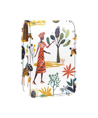 Travel Lipstick Organizer Case Lipstick Case Portable Makeup Bag With Mirror Ethnic African Animals Women L678d6foqi