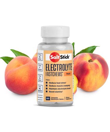 SaltStick FastChews Electrolytes - 60 Chewable Electrolyte Tablets - Peach Flavor - Salt Tablets for Running  Fast Hydration  Leg Cramps Relief  Sports Recovery - Non-GMO  Vegan  Gluten Free