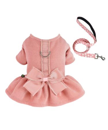 Fitwarm Dog Harness Dress with Leash Set Comfy Puppy Girl Skirt Doggy One-Piece with D Ring Pet Clothes for Walk Doggie Outfits Cat Apparel Pink Small S Pink