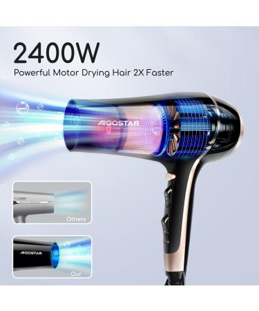 Aigostar Lora 2400W Ionic Hair Dryer - 3 Temperature Levels 2 Airflow Speeds Black - International Shipping Available - Buy Online on GoSupps.com
