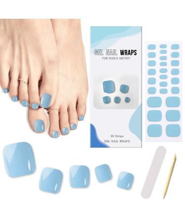 Ceboic half -hardened gel nail foils 26 self -adhesive gel footnail sticker single -colored Pedi wraps mysterious blue tooth nail film UV hardening for women girls nail art
