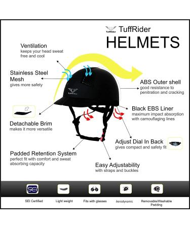 TuffRider Starter Horse Riding Helmet with Carbon Fiber Grill - SEI Certified | Schooling Protective Head Gear for Equestrian Riders | Durable Black Medium Size - Buy Online on GoSupps.com