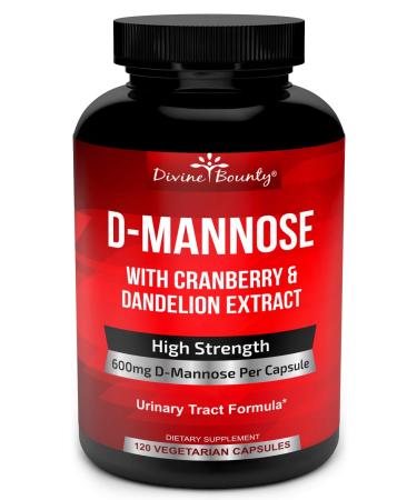 D-Mannose Capsules - 600mg D Mannose Powder per Capsule with Cranberry and Dandelion Extract to Support Normal Urinary Tract Health - 120 Veggie Capsules