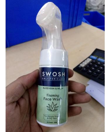SWOSH Aloe Vera & Neem Foaming Face Wash for Oily & Pimple Prone Skin | No Parabens Sulfates Silicones | Built-in Face Brush | 100ml - Buy Online on GoSupps.com