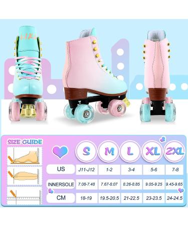 LIKU Quad Roller Skates for Girls and Women | All Wheel Light Up | Indoor/Outdoor Fun Illuminating Skates | Pink & Blue | Size 3-4 - Buy Online on GoSupps.com