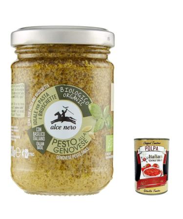 Italian Gourmet E.R. Alce Nero Pesto Genovese Set of 3 Italian Gluten-Free Pasta Sauces with 100% Sustainably Grown Italian Basil and Parmigiano Reggiano 190g + Italian Gourmet Polpa 400g
