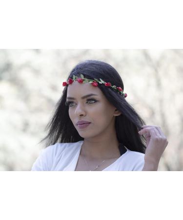 Ladies Floral Flower Festival Wedding Hair Garland Flower Crown Head Band 9 Colours (Red) - Buy Online on GoSupps.com