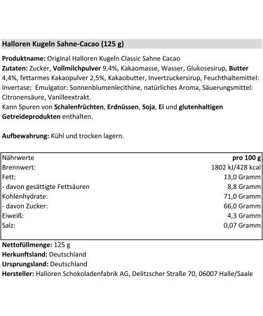 Halloren | Original Halloren Kugeln Sahne-Cacao 125 g | Pack of 5 - Buy Online on GoSupps.com