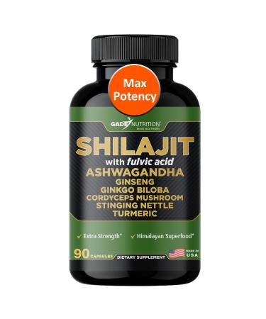 Gade Nutrition Pure Himalayan Organic - Shilajit Capsules - Premium Shilajit for Men and Women - with Ashwagandha Ginseng Cordyceps Mushroom Ginkgo Biloba Turmeric and Stinging Nettle - Made in USA