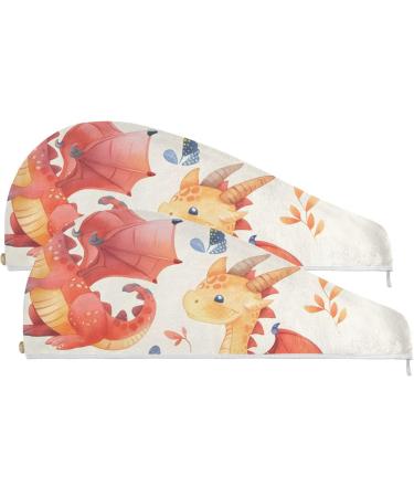 Cute Dragons Hair Towel 2 Pack | Super Absorbent Quick Dry Turbans for Women & Girls - Buy Online on GoSupps.com