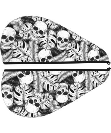 Hair Towel Wrap - Quick-Dry Turban with Button | Skull & Palm Leaves Design for Effortless Hair Drying - Buy Online on GoSupps.com