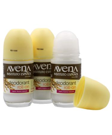 Avena Instituto Español Deodorant Roll-On,100% Natural Oat, Long Lasting, Non-Alcohol, 3 pack, 2.5 Oz each, 3 Bottles Fresh 2.50 Ounce (Pack of 3)
