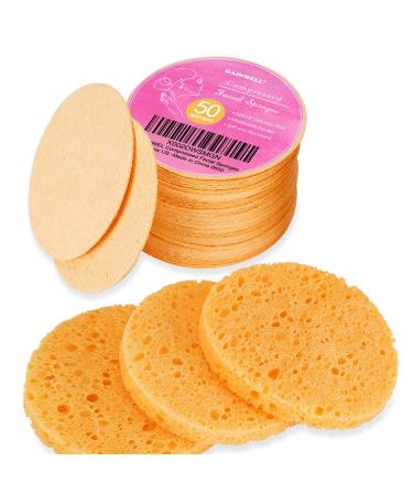 50-Count Compressed Facial Sponges, GAINWELL Cellulose Facial Sponges, 100% Natural Cosmetic Spa Sponges for Facial Cleansing, Exfoliating Mask, Makeup Removal Yellow