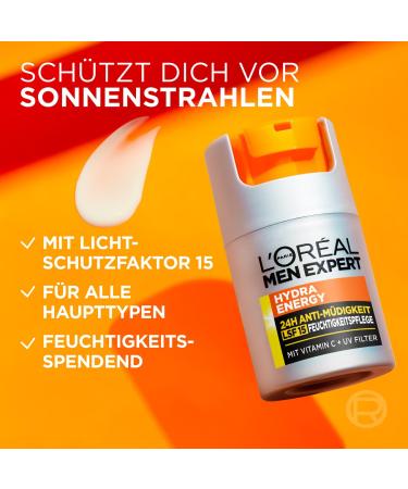 L'Or al Men Expert Facial Care SPF 15 - Invigorating Moisturizer with Vitamin C & Proteins | 24H Anti-Fatigue Hydration - 50ml | New Faces International Shipping - Buy Online on GoSupps.com