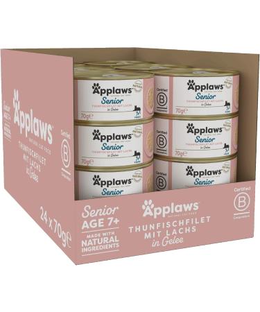 Applaws Natural Complete Wet Cat Food for Senior Cats - Tuna & Salmon in Broth | 70g Tin (24 Pack) - Premium Quality Grain-Free International Shipping - Buy Online on GoSupps.com