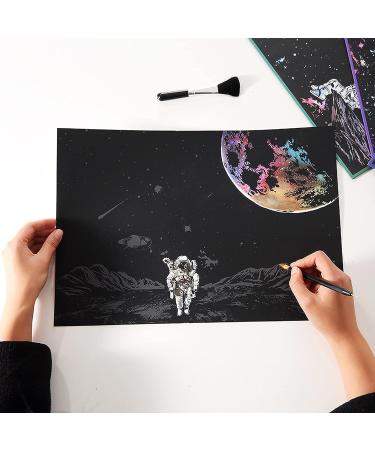 Space Series Scratch & Engraving Art Paper Kit - 3 Pack with Tools for Kids & Adults | Rainbow Sketch Cosmos & Astronaut Starry Sky Painting Craft Set - Buy Online on GoSupps.com