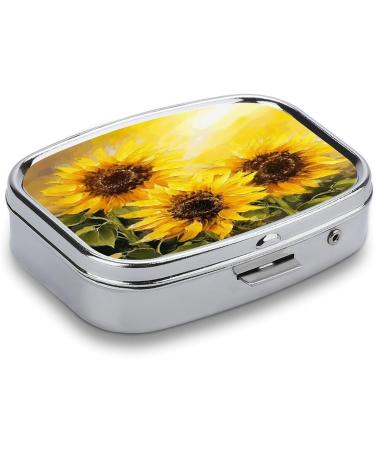 Yellow Sunflowers Pill Box | 2 Compartment Decorative Metal Pill Organizer | Portable Medicine Case for Pocket & Purse - Buy Online on GoSupps.com