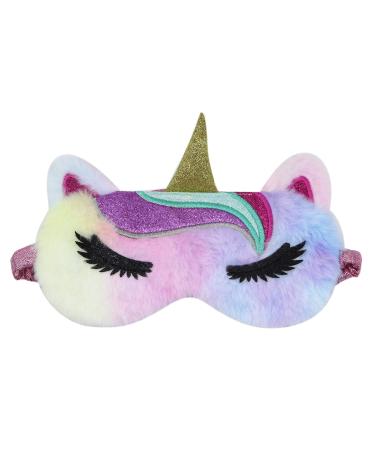JASASCCEL Cute Cat Unicorn Fuzzy Plush Sleep Mask Soft Silky Blindfold Eye Mask Cover for Women Girls Travel Nap Sleeping Multicolored Unicorn