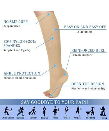 Ikfashoni 3 Pairs Compression Socks 15-25mmHg Toeless Support for Women & Men - L-XL Beige - Buy Online on GoSupps.com