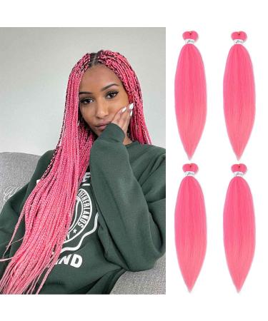 SOKU Braiding Hair Pre Stretched 24" Long Pink Braiding Hair 4 Packs Synthetic Fiber Crochet Twist Braids Pink Hair Soft Yaki Straight Texture #B 24 Inch (Pack of 4) Pink