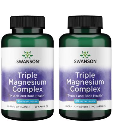 Swanson Triple Magnesium Complex - Mineral Supplement - Natural Support - Featuring Citrate Oxide & Aspartate - (100 Capsules 400mg Each,) (2 Pack)