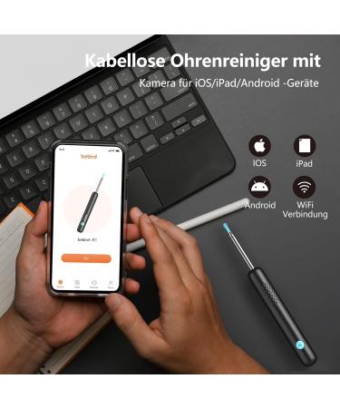 1080p WiFi Ear Wax Removal Otoscope | IP67 Waterproof Ear Cleaner Camera | 360 Wide Angle Endoscope with 6 LEDs for iPhone iPad & Android - R1+ Black - Buy Online on GoSupps.com