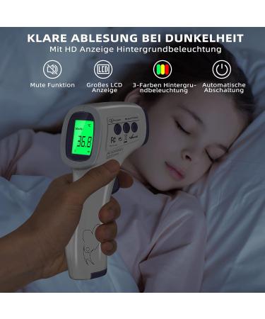 Buy Contactless Infrared Thermometer for Baby Adult & Children - Precise Fever Readings Alarm & 50 Memory Function - Digital LCD Display - White & Purple - Buy Online on GoSupps.com