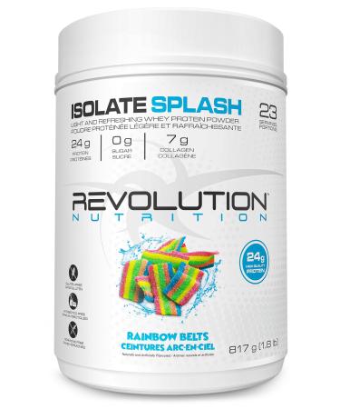 Revolution Nutrition Isolate Splash Clear Whey Protein Powder Juice-Type Protein Candy Flavour Collagen 24g Of Protein Per Scoop Zero Sugar 817g 23 Servings (Rainbow Belts 1.8 Pound) Rainbow Belts 1.8 Pound