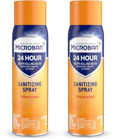 Microban Disinfectant Spray, 24 Hour Sanitizing and Antibacterial Spray, Sanitizing Spray, Citrus Scent, 2 Count (15 fl oz Each) (Packaging May Vary)