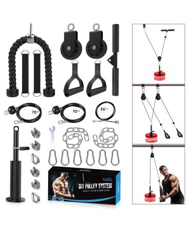 Concho Cable Pulley System Gym, Upgraded Weight Pulley System with 3 Detachable Handles, LAT and Lift Pulley Attachments for Biceps Curl, Triceps, Chest Workout - DIY Home Gym Fitness Equipment black