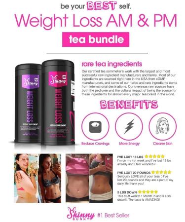 Skinny Bunny Detox PM Tea Weight Loss Detox Body Cleanse Reduce Bloating & Appetite Suppressant (Lemon 14 Day Supply) - Buy Online on GoSupps.com