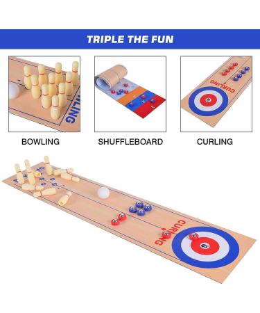 N/Q 3 in 1 Table Top Shuffleboard, Curling, and Bowling Game Set - Portable Family Fun for Home, School, and Travel - Ideal Gift for Kids 6 and Up - Compact Storage Solution - Buy Online on GoSupps.com