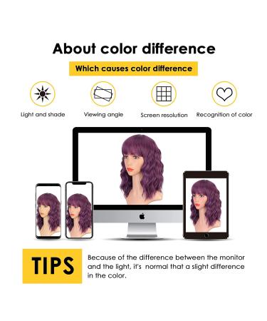 ENTRANCED STYLES Fuchsia & Purple Wavy Curly Bob Wig with Bangs - Heat Resistant Synthetic Party & Cosplay Wig for Women - Buy Online on GoSupps.com