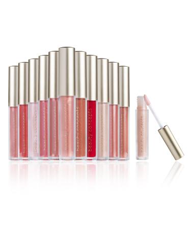Beauty Concepts Lip Gloss Collection- 12 Piece Lip Gloss Set in Pink and Red Colors - Comes in Gift Box Lip Gloss Collection (12 Pieces)