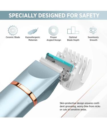 Electric Bikini Trimmer & Facial Hair Remover - Rechargeable IPX7 Waterproof 2-in-1 Hair Removal Kit for Women - Wet/Dry Use for Bikini, Underarm, Leg, Arm, Face - Parisian Blue - Buy Online on GoSupps.com
