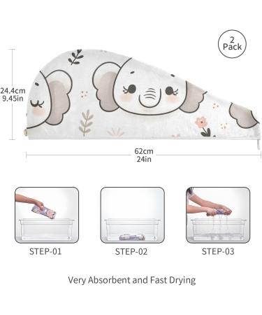 Buy Cute Elephant Heads Hair Towels - Super Absorbent Quick Dry Hair Turbans 2 Pack for Women & Girls - Best International Shipping - Buy Online on GoSupps.com