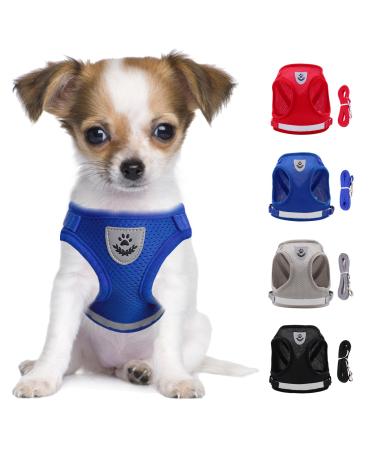 Let's go to the dog's harness Small dogs cat dishes with a leash reflective soft padded dog dishes air-mesh breast dishes for puppies Small dogs cats S (chest: 29-33cm) blue