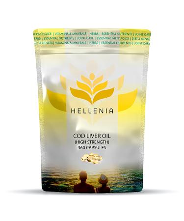 Hellenia Cod Liver Oil Capsules High Strength 1000mg | 360 Fish Oil Capsules - One Year Supply | Rich Source of Omega 3 Essential Fatty Acids