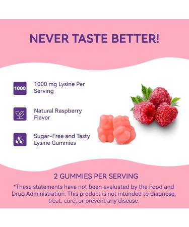 L-Lysine 1000mg Gummies Chewable Lysine Supplement for Adults Lysine Gummies for Lip Health Immune Support- Vegan Gluten-Free Sugar-Free 60 Counts 60 Count (Pack of 1) - Buy Online on GoSupps.com