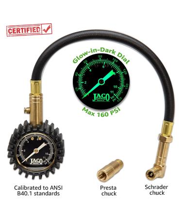 JACO BikePro Tire Pressure Gauge - 160 PSI for Road Bike & BMX | Presta & Schrader Air Chucks - Buy Online on GoSupps.com