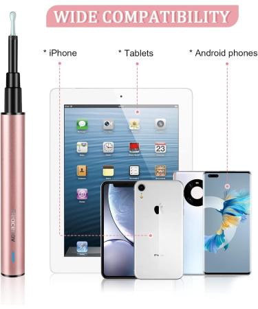 Ear Wax Removal Tool with Camera Ear Cleaning Tool Earwax Removal Kit Ear Cleaner with Camera Wireless HD Otoscope with 6 LED Lights Compatible with IOS & Android For Adults & Kids (Pink Gold) - Buy Online on GoSupps.com