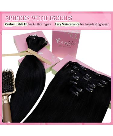 Buy Youngsee Clip in Extensions - Real Black Hair 40cm 120g Remy Glatt - 7 Pieces - Buy Online on GoSupps.com